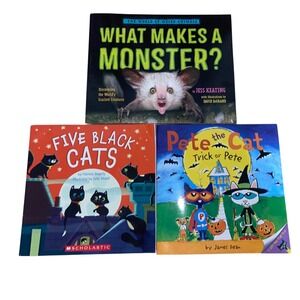 Halloween Kids Book Bundle Pete the Cat Five Black Cats What Makes a Monster